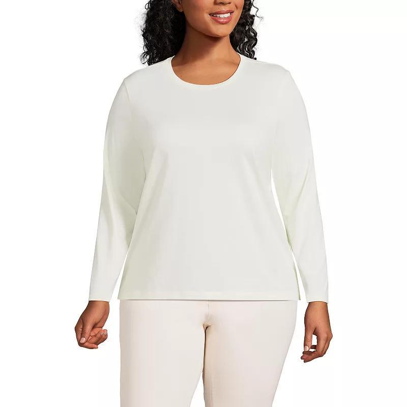 Plus Size Lands' End Long Sleeve Relaxed Supima Cotton Crewneck Tee, Women's, Size: 1XL, Ivory Black Stripe Product Image