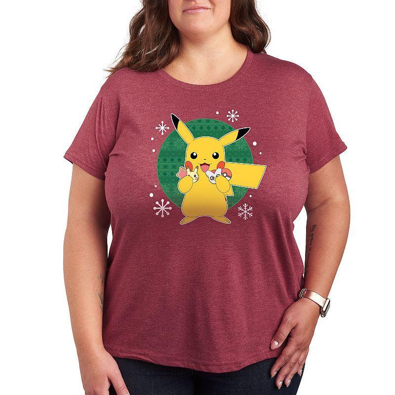 Plus Pokemon Official Cookie Taster Graphic Tee, Womens Grey Red Product Image