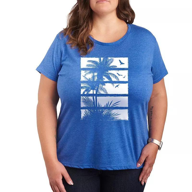 Plus Palm Tree Silhouette Panels Graphic Tee, Womens Product Image
