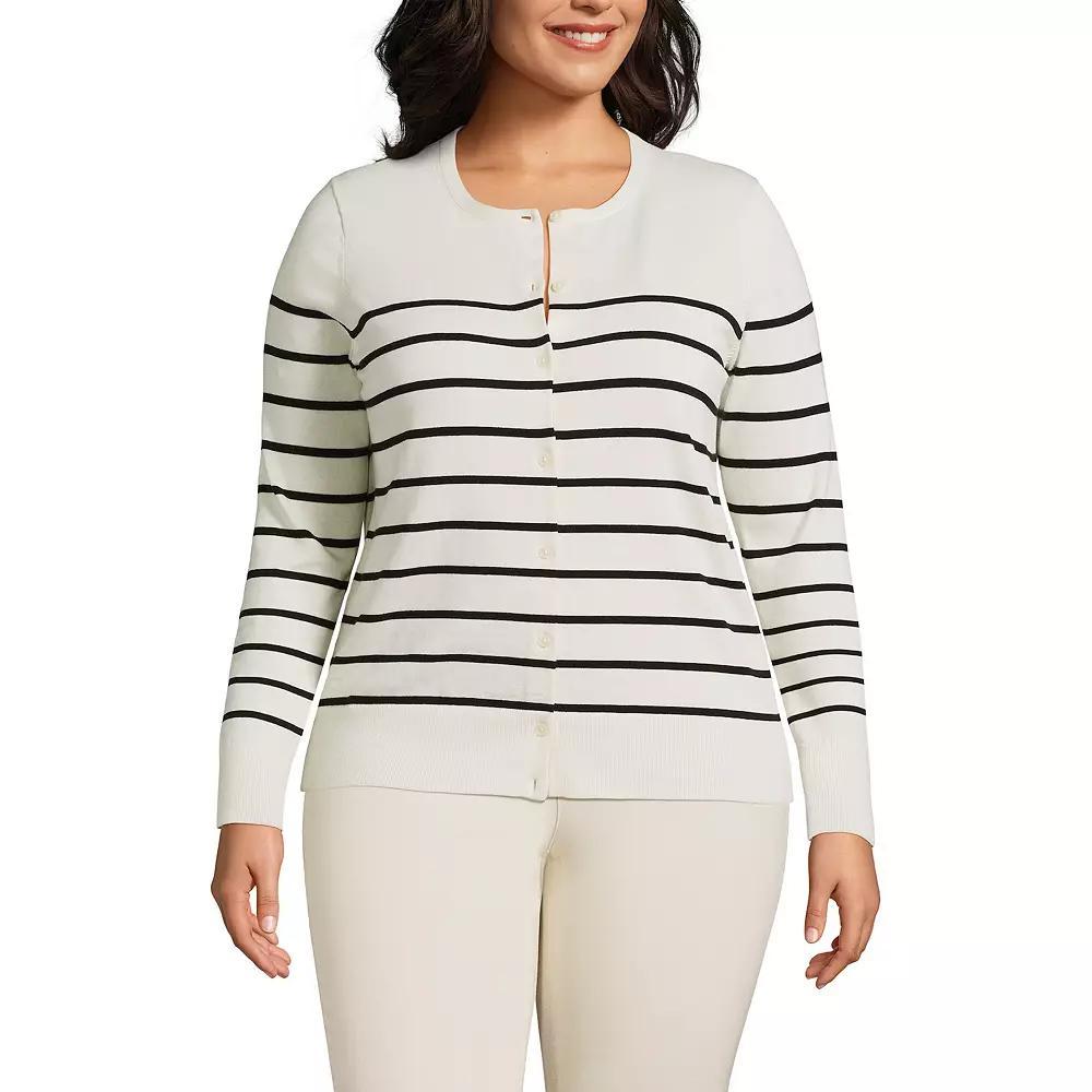 Plus Size Lands' End Fine Gauge Cotton Cardigan Sweater, Women's, Size: 1XL, Black Product Image