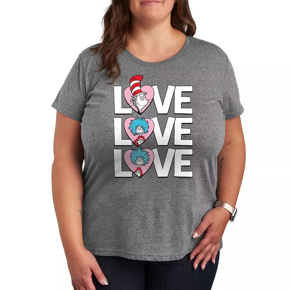 Plus Size Dr. Seuss Love Stacked Graphic Tee, Womens Grey Dark Red Product Image