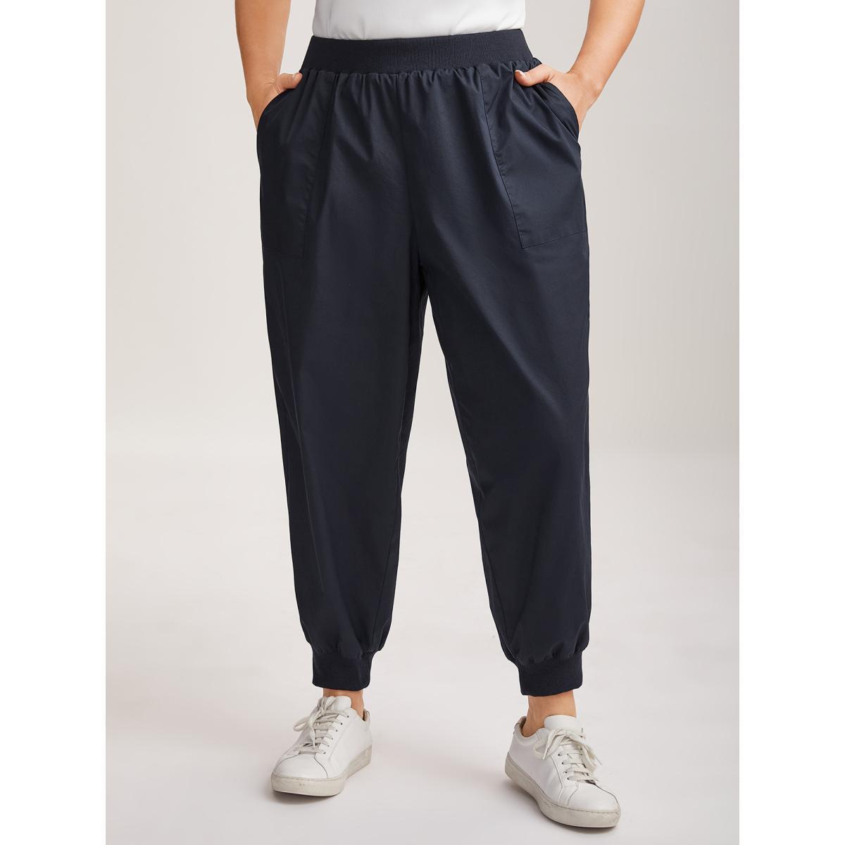 Plus Size Cotton Pull-On Waist Solid Jogger Pants Women Indigo Casual Mid Rise Everyday-Casual Pants BloomChic 18-20/2X Product Image