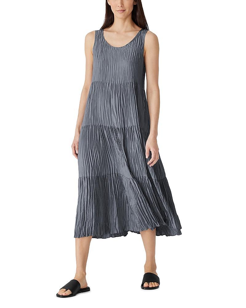 Eileen Fisher Crinkle Silk Tiered Midi Dress Product Image