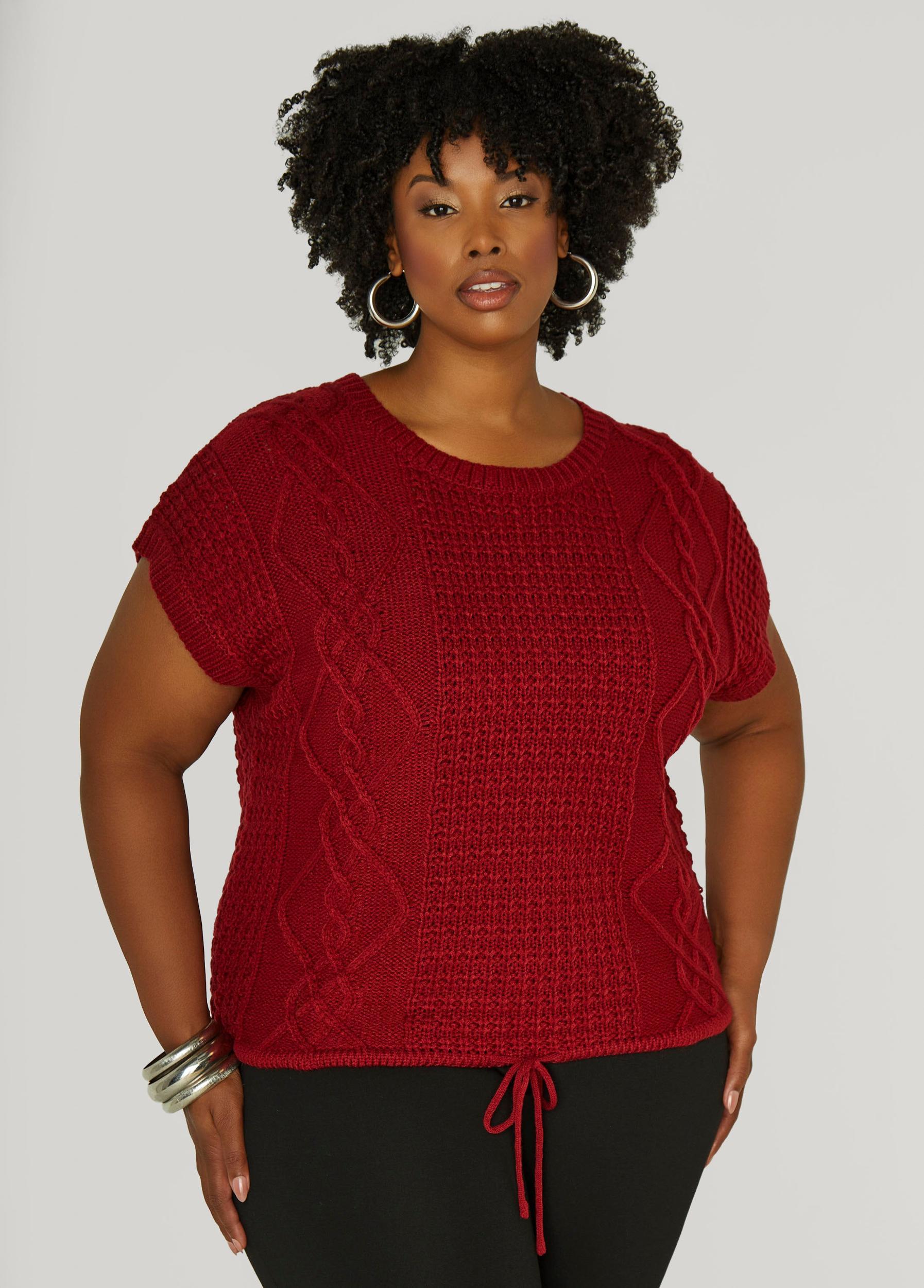 Drawstring Cable Knit Sweater Product Image