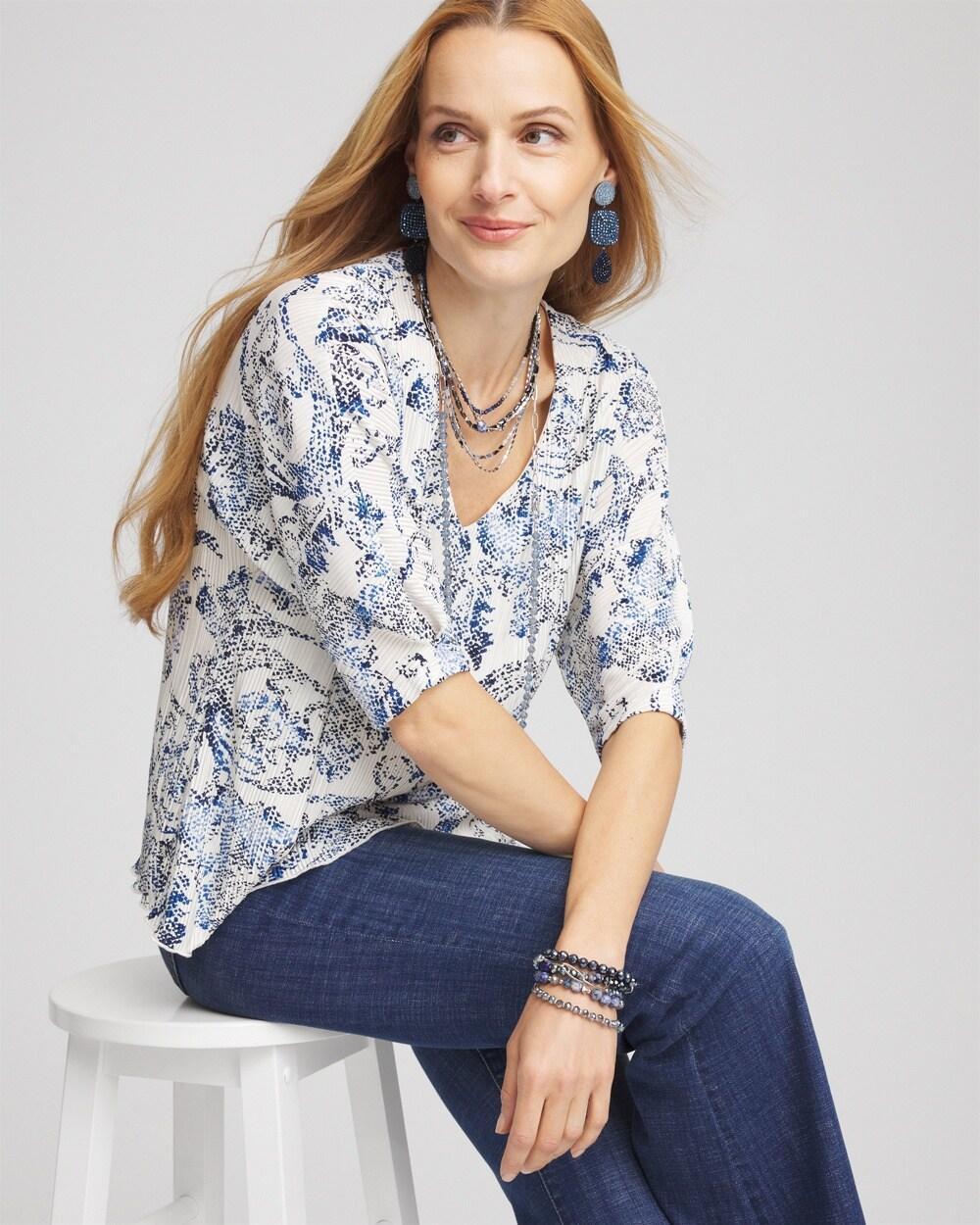 Snakeskin Print Crinkle Elbow Sleeve Tee Product Image