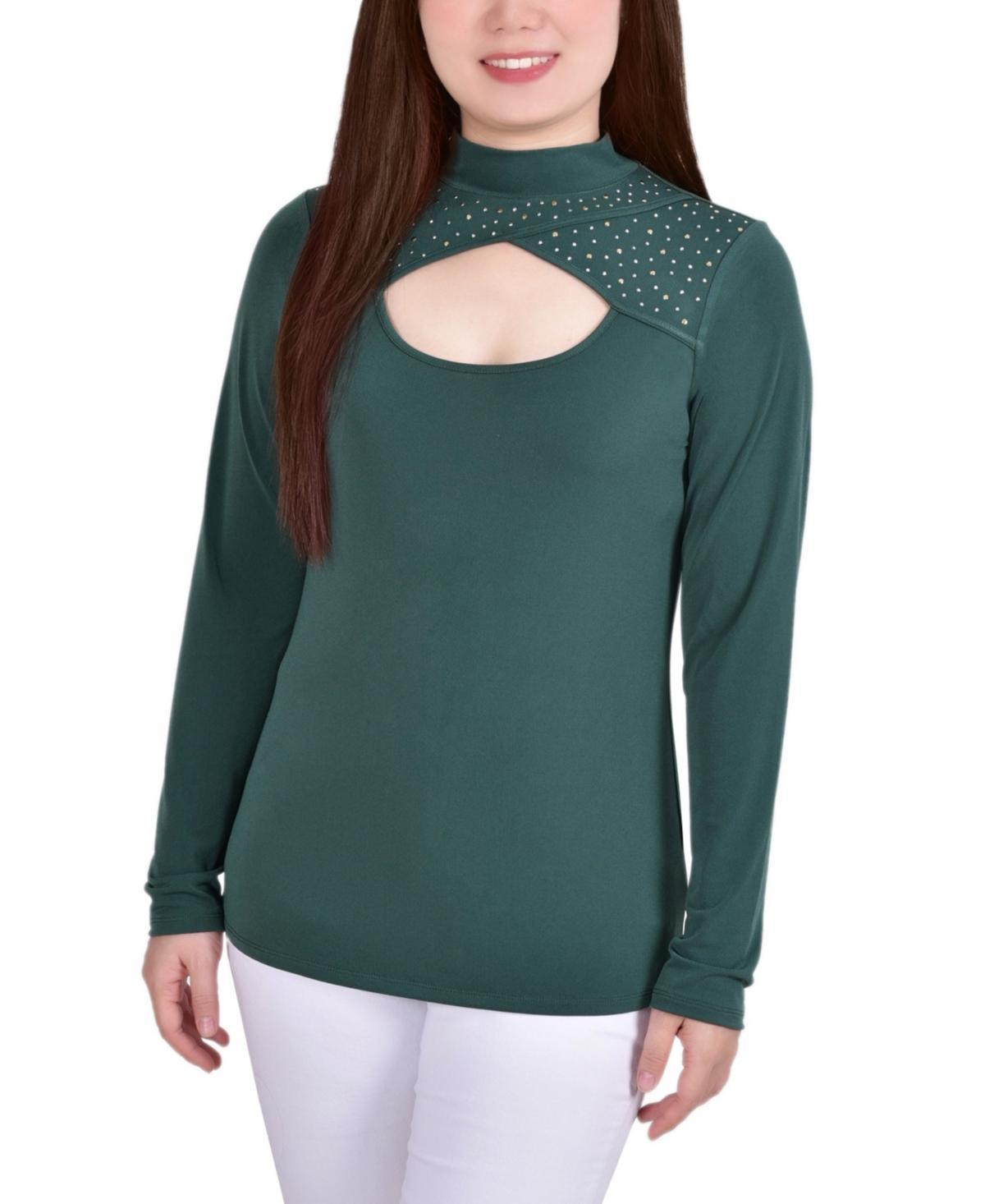 Petite Long Sleeve Studded Mock Neck Top Product Image