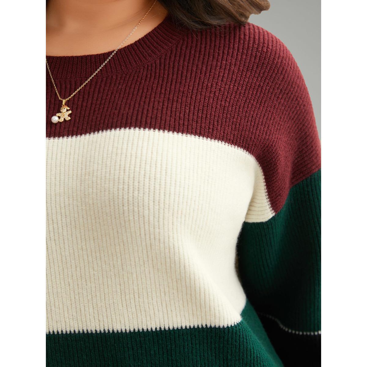 Plus Size Supersoft Essentials Holiday Color Block Pullover Multicolor Women Casual Loose Long Sleeve Round Neck Everyday Pullovers BloomChic 22-24/3X Product Image