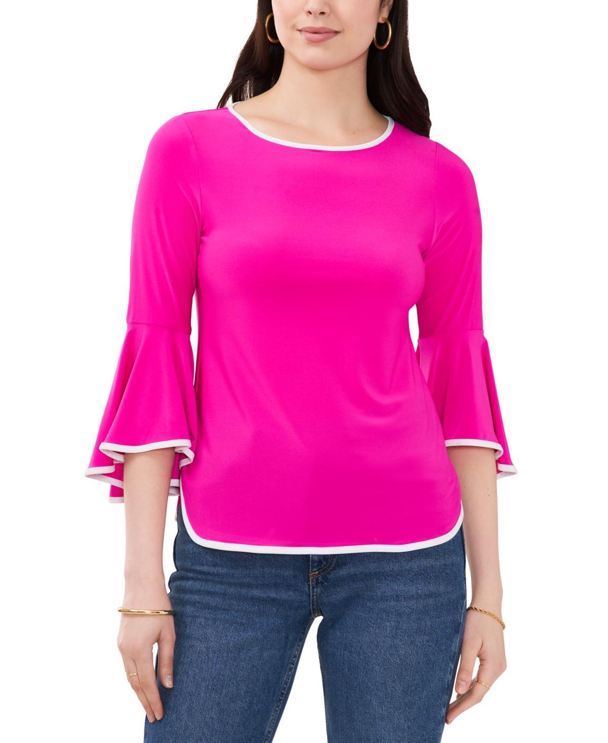Sam & Jess Petite Contrast-Trim Bell-Sleeve Top Product Image