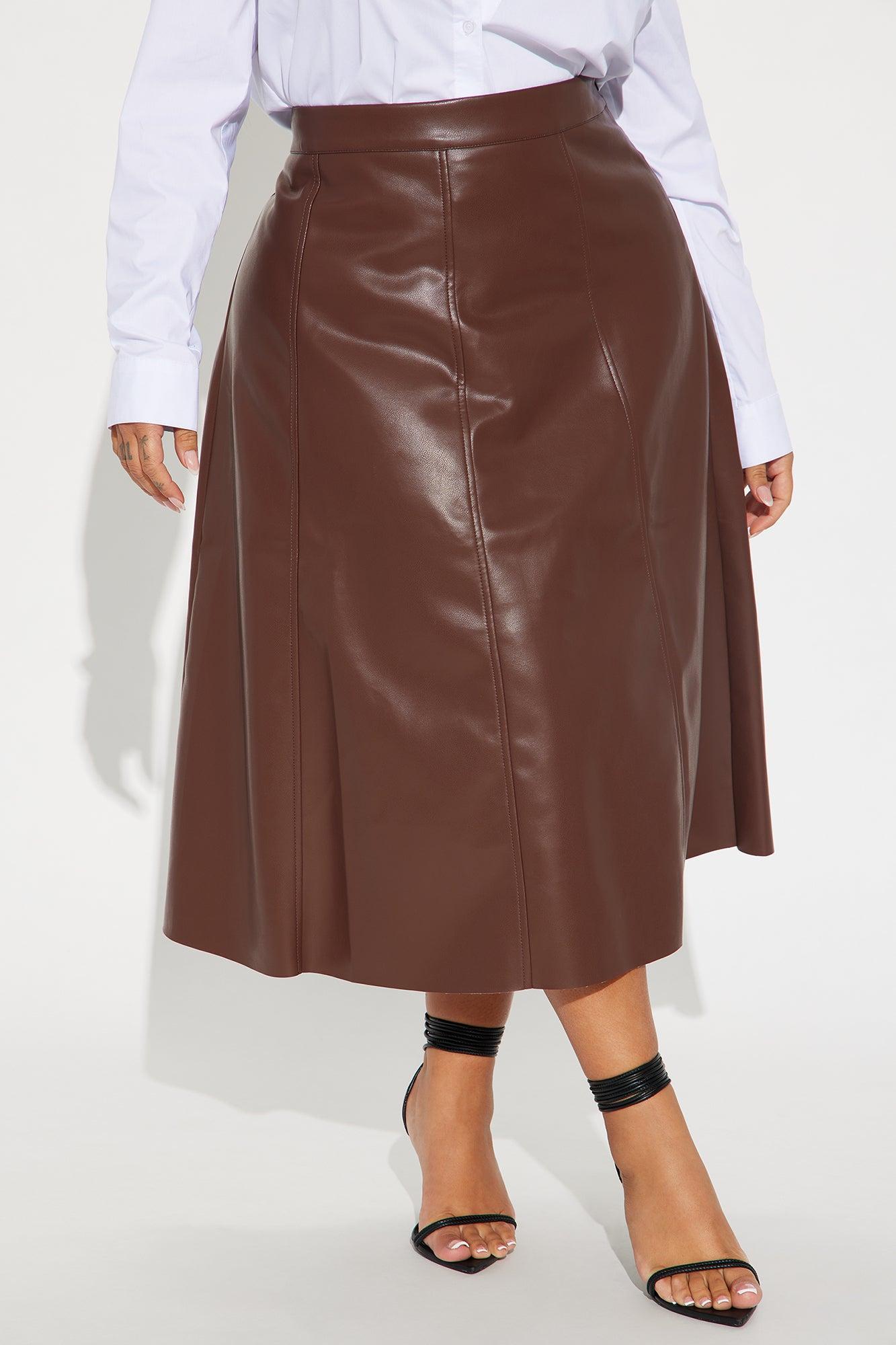 Don't Forget Faux Leather Midi Skirt - Brown Product Image