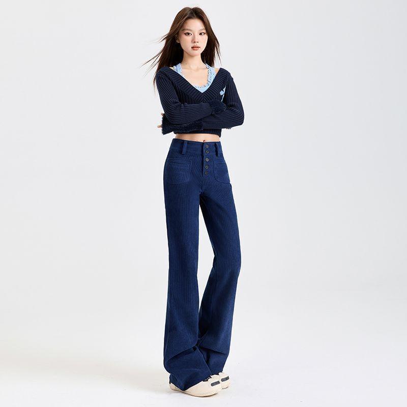 High Rise Plain Flared Pants (Various Designs) Product Image
