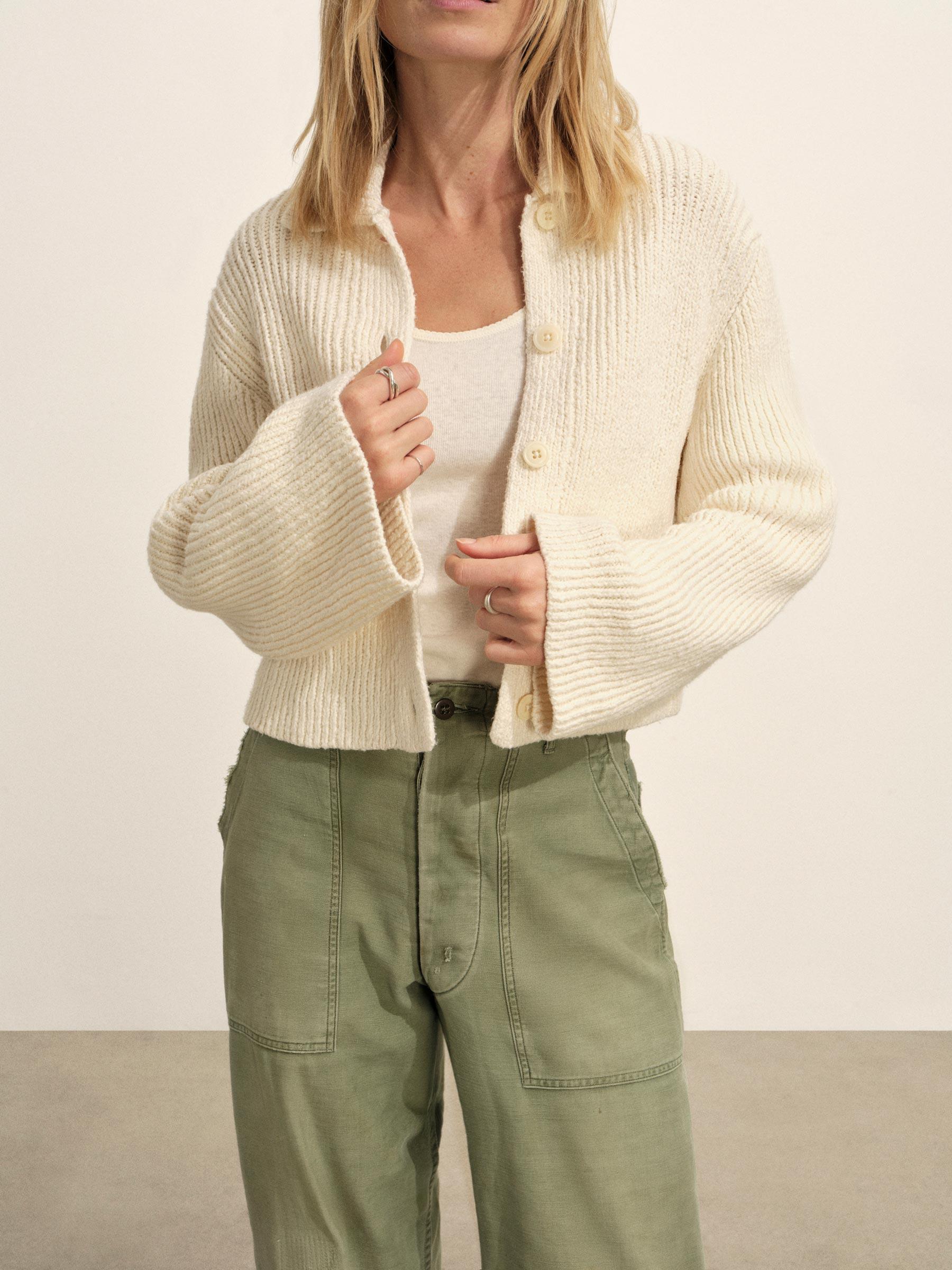 Natural Soft Spun Cotton Collared Cardigan Product Image