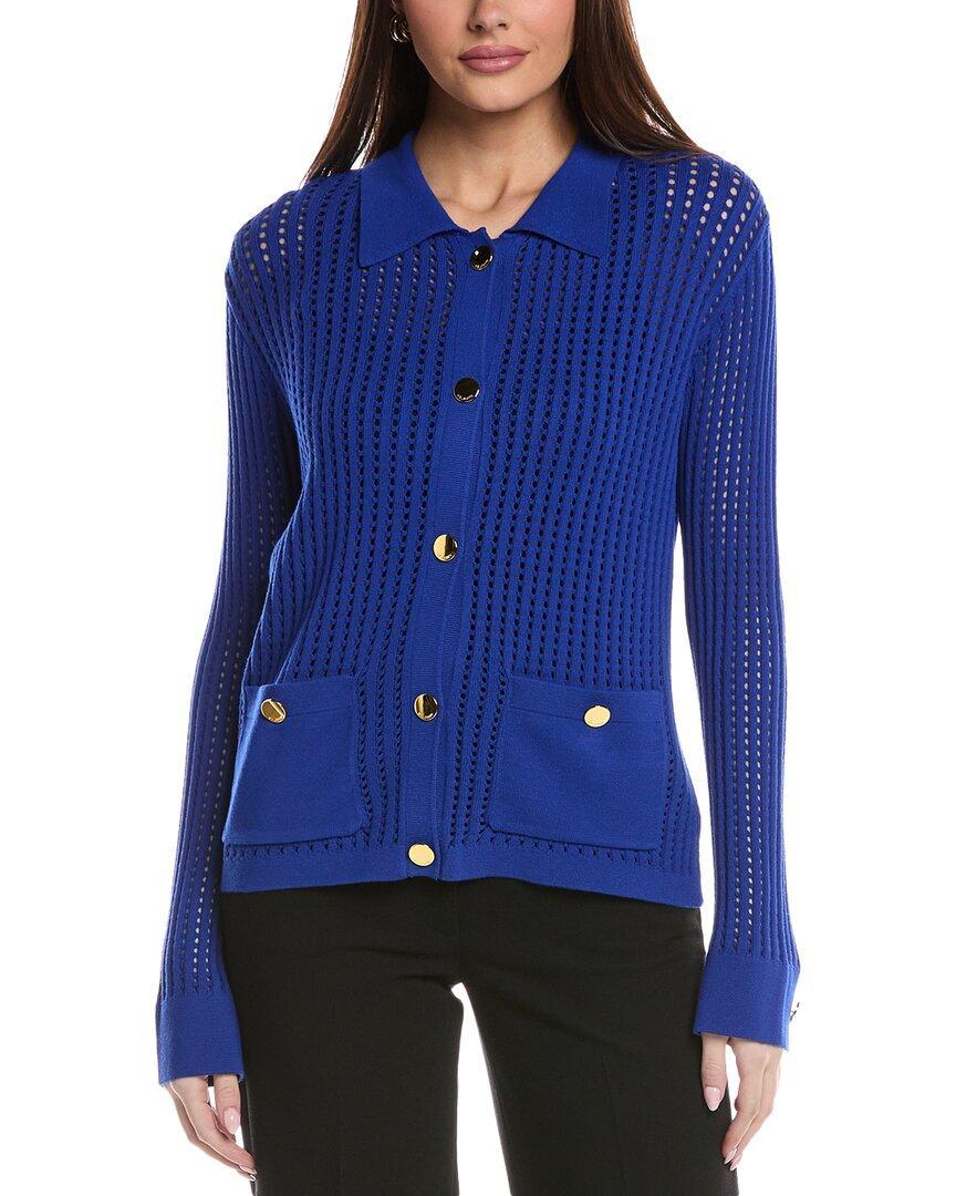 ST JOHN Stretch Crochet Knit Jacket In Blue Product Image