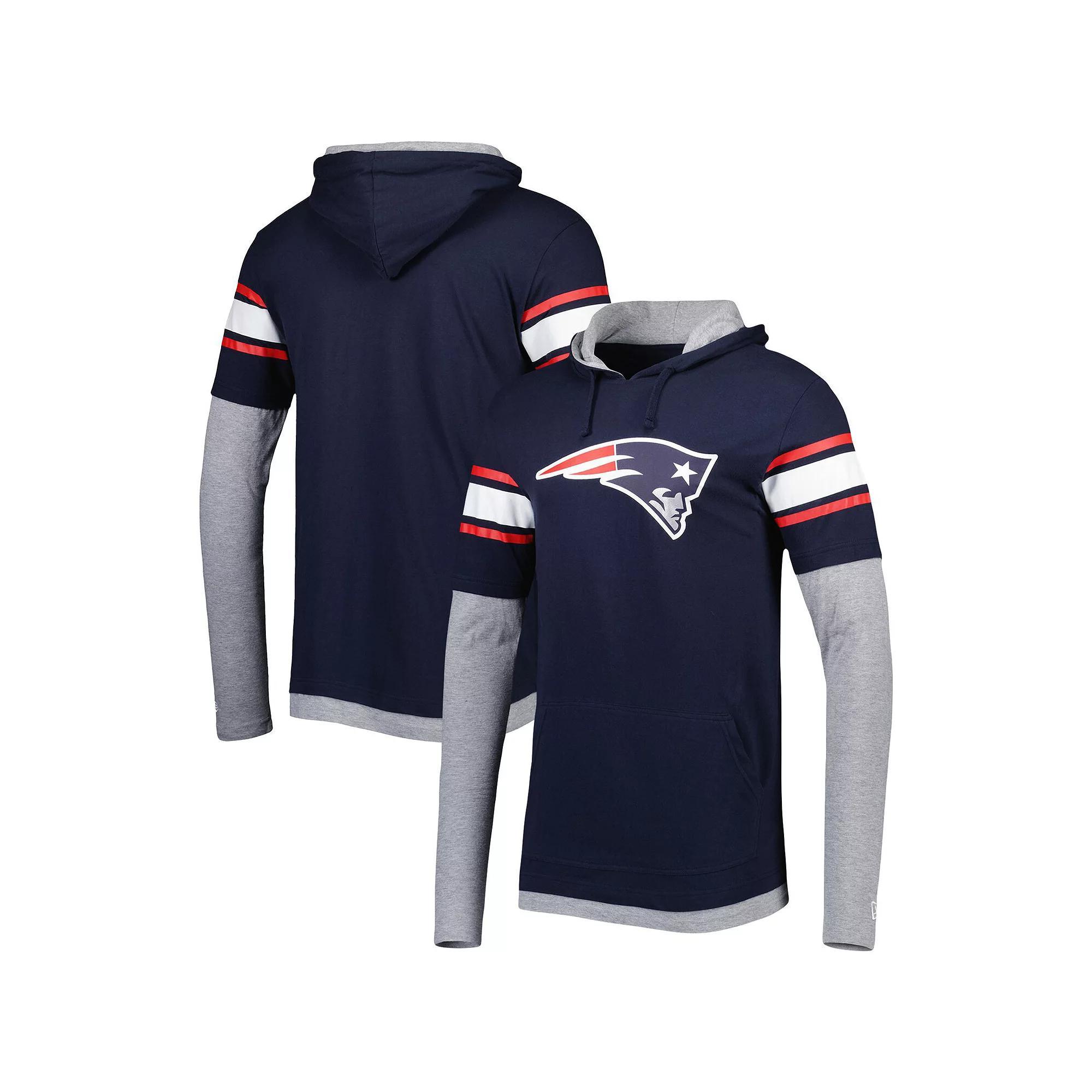 Men's New Era Navy New England Patriots Long Sleeve Hoodie T-Shirt, Size: Large, Blue Product Image