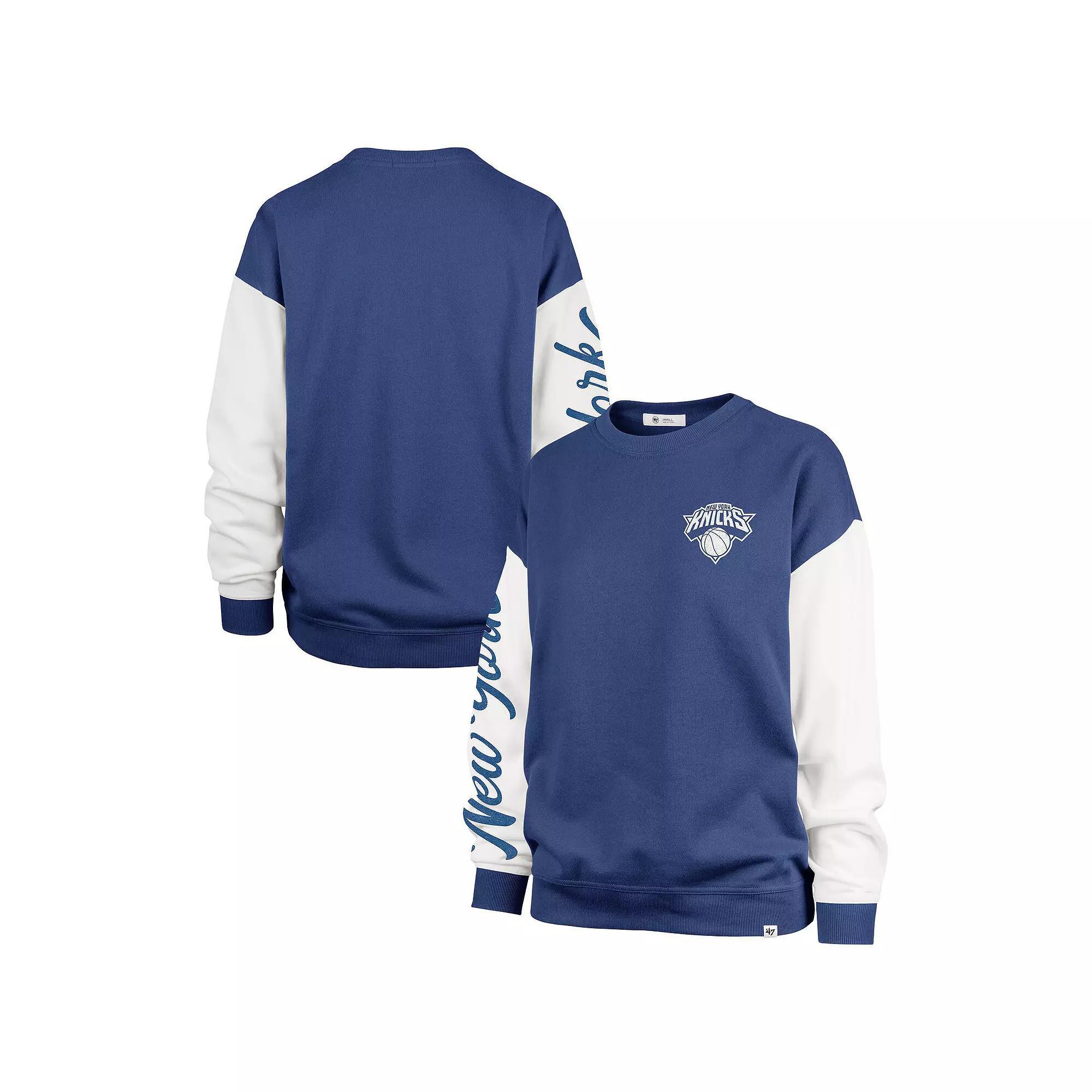 Women's '47 Blue New York Knicks Rise Andie Oversized Pullover Sweatshirt, Size: Large Product Image