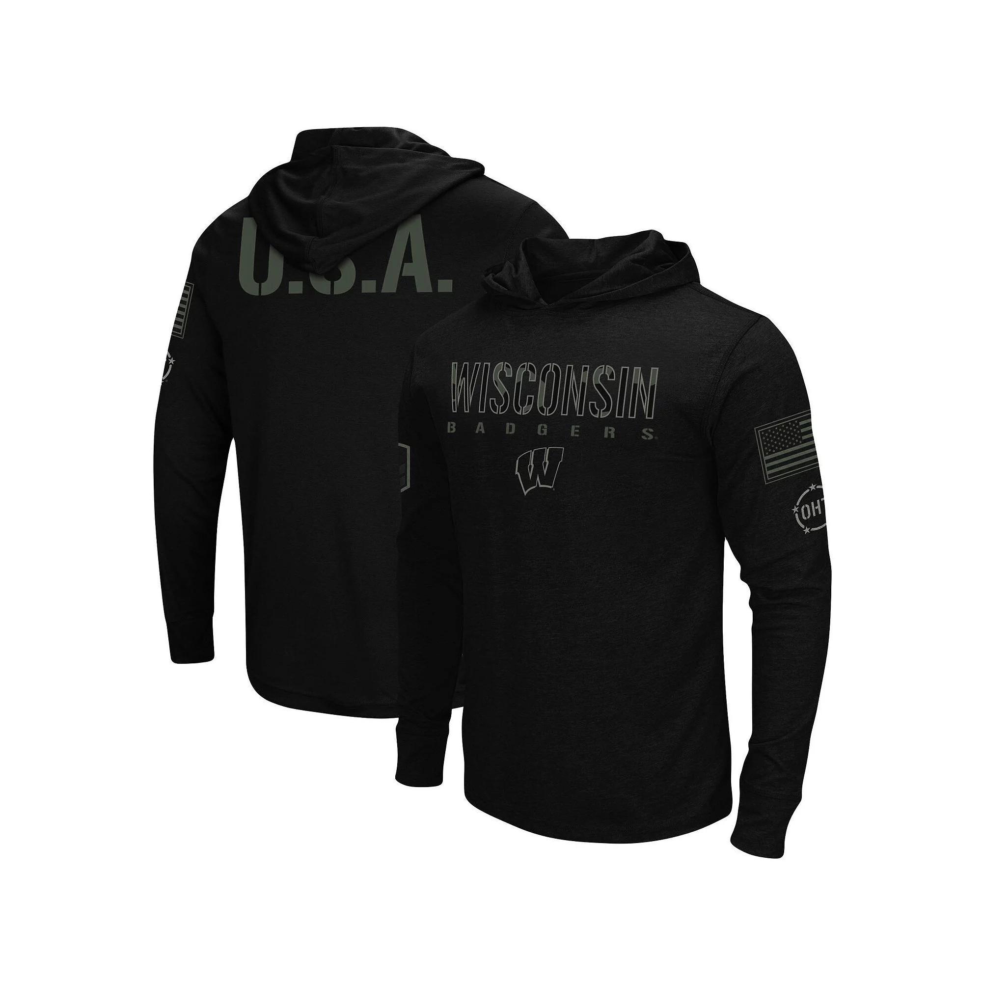 Men's Colosseum Black Wisconsin Badgers OHT Military Appreciation Hoodie Long Sleeve T-Shirt, Size: Small Product Image