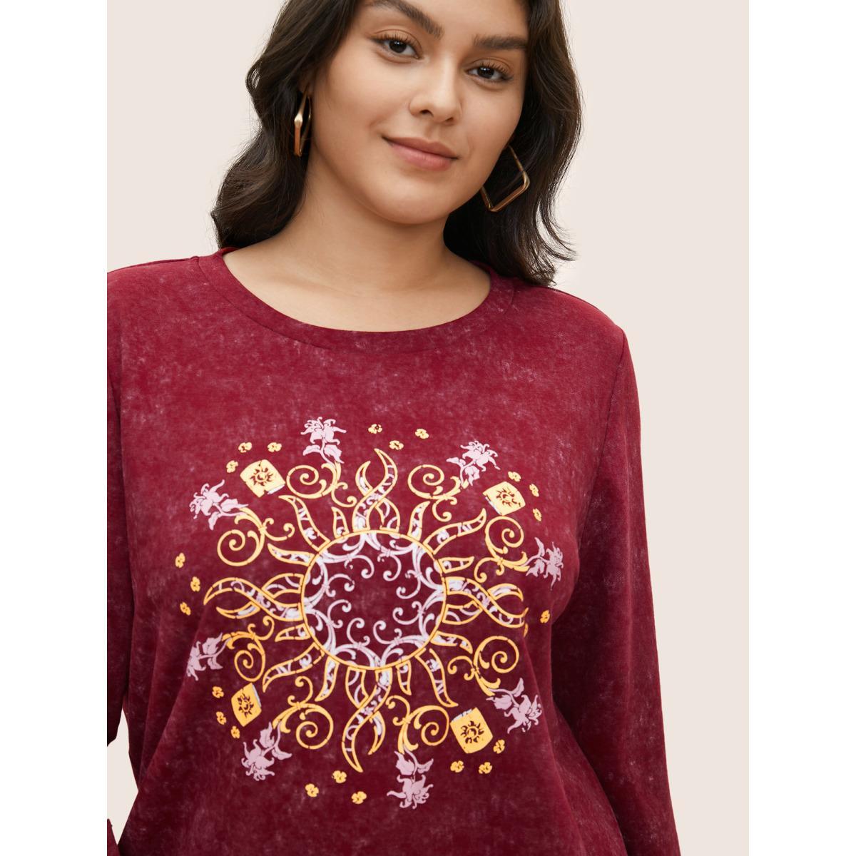 Plus Size Vintage Horoscope Print Round Neck Sweatshirt Women Burgundy Casual Non Everyday Sweatshirts BloomChic 14-16/1X Product Image