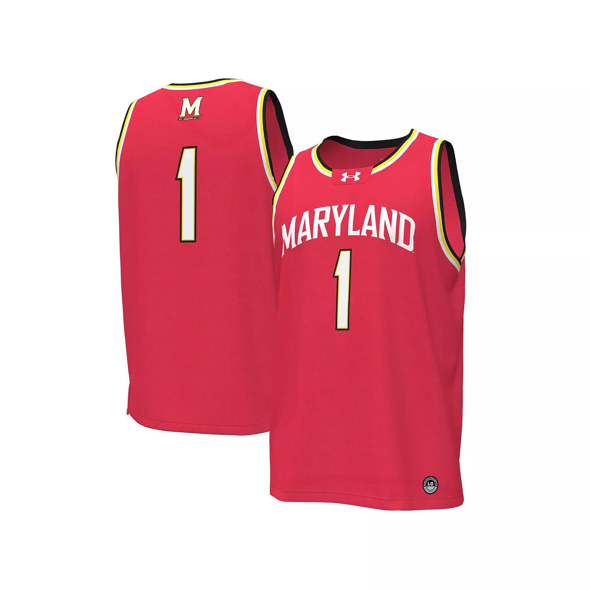 Men's Under Armour #1 Red Maryland Terrapins Replica Basketball Jersey, Size: Medium Product Image