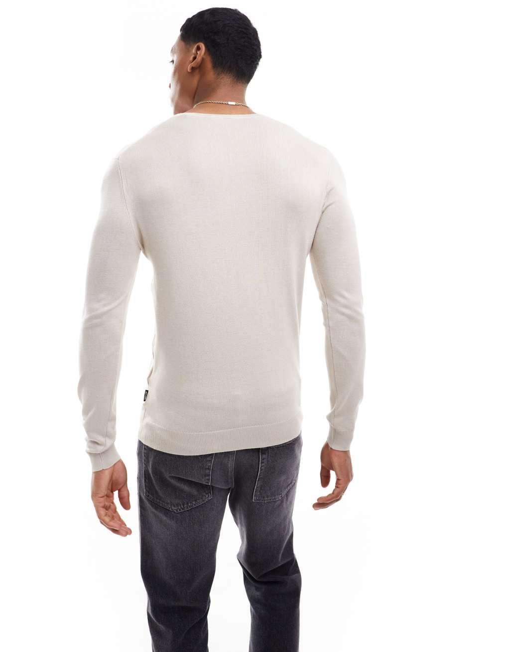 Only & Sons crewneck sweater in beige Product Image