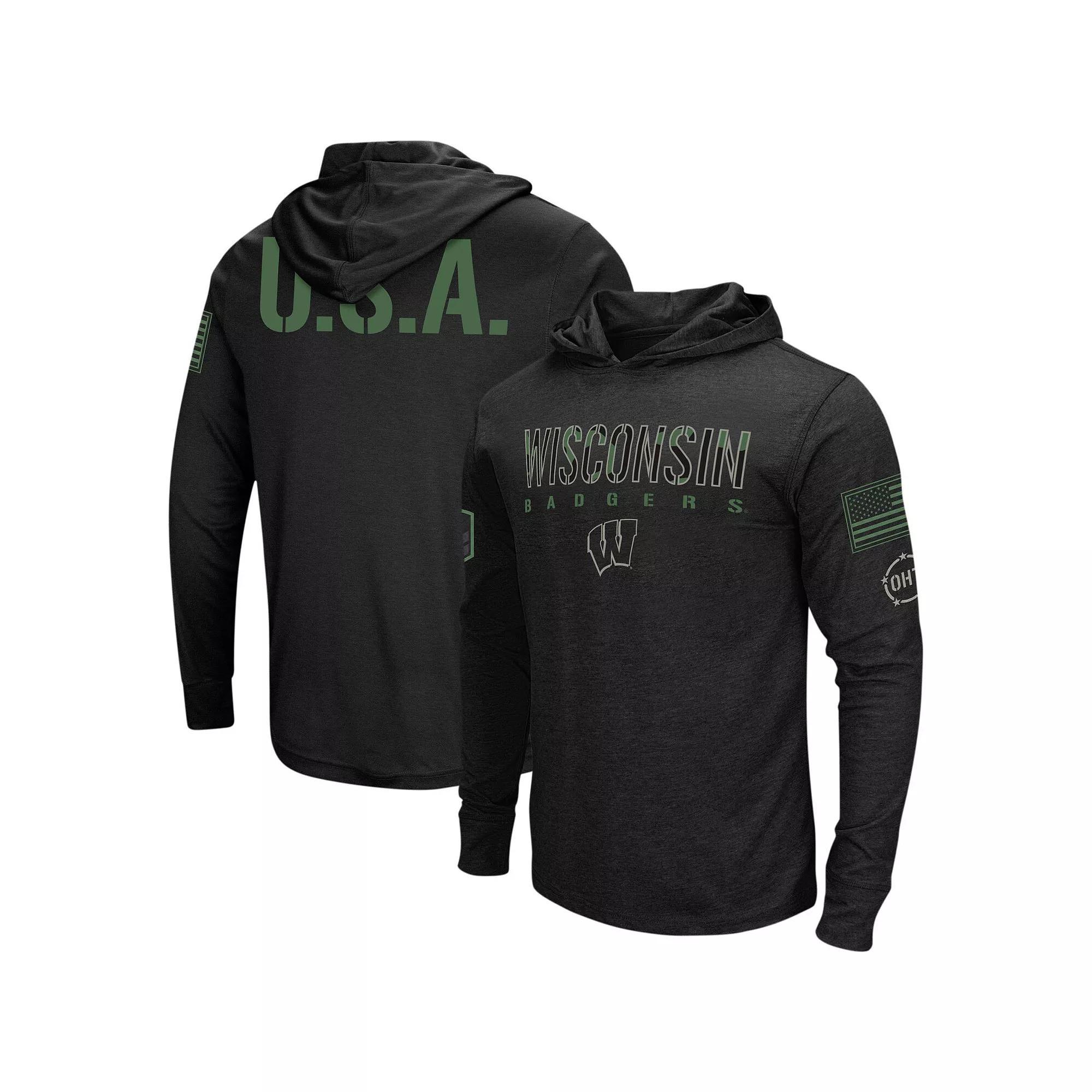 Men's Colosseum Black West Virginia Mountaineers Big & Tall OHT Military Appreciation Tango Long Sleeve Hoodie T-Shirt, Size: 6XB Product Image