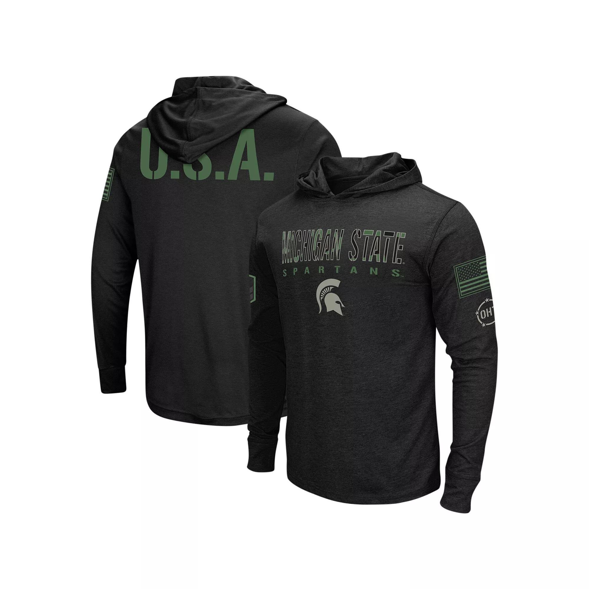 Men's Colosseum Black Michigan State Spartans Big & Tall OHT Military Appreciation Tango Long Sleeve Hoodie T-Shirt, Size: 3XB Product Image