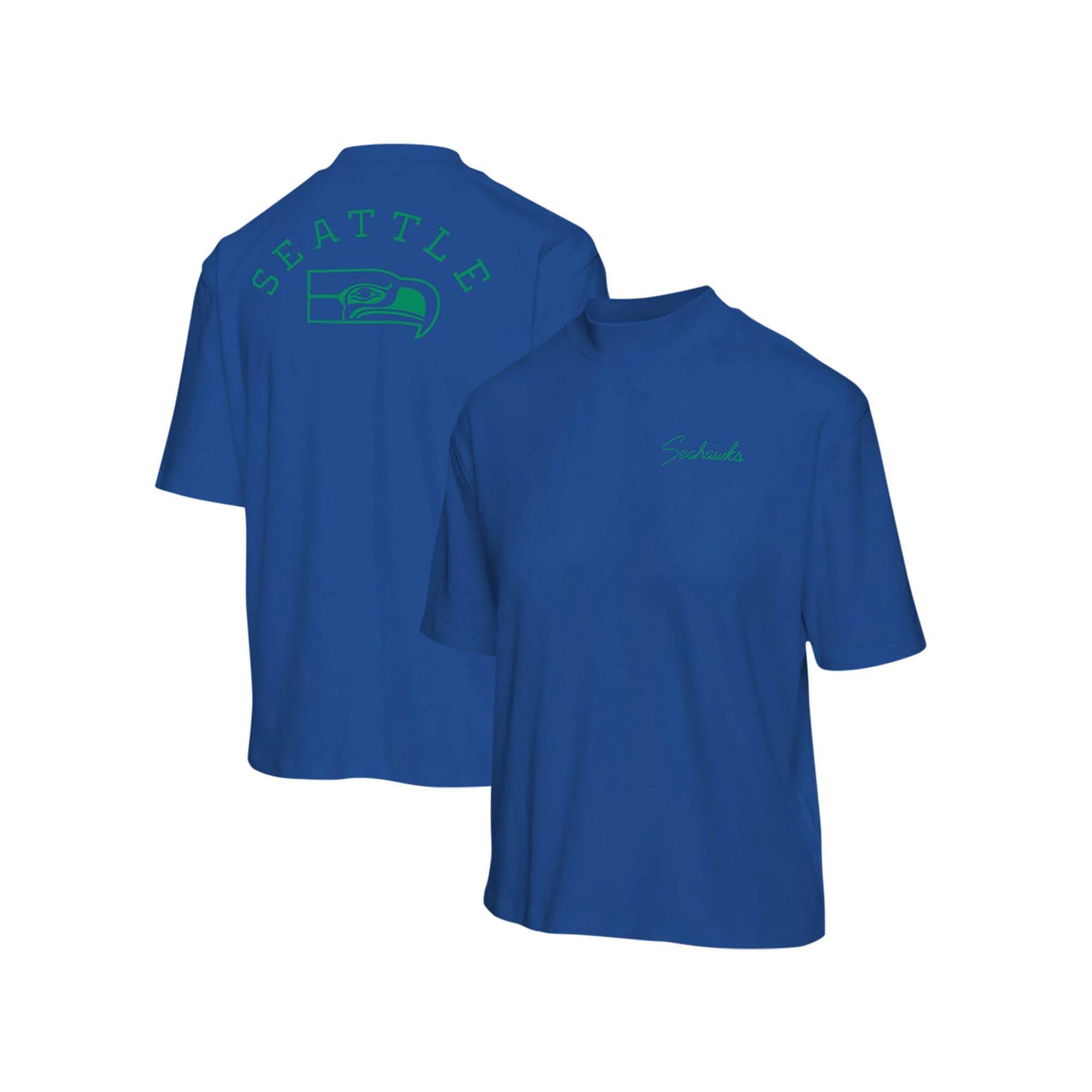 Womens Junk Food Royal Seattle Seahawks Half-Sleeve Mock Neck T-Shirt Product Image