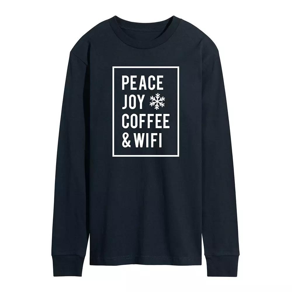 Men's Peace Joy Coffee Wifi Long Sleeve Tee, Size: Medium, Blue Product Image