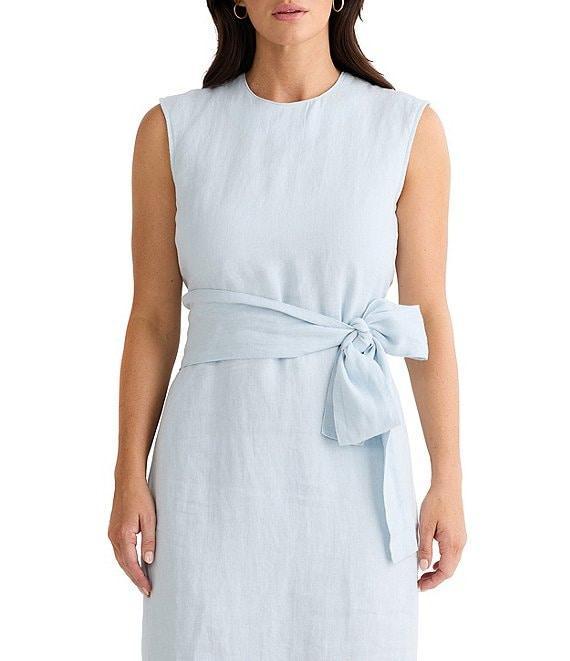 Brave + True Turning Point Sleeveless Linen Crew Neckline Tie Front Midi Dress Product Image