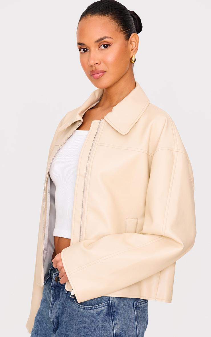 Cream Zip Through PU Jacket Product Image