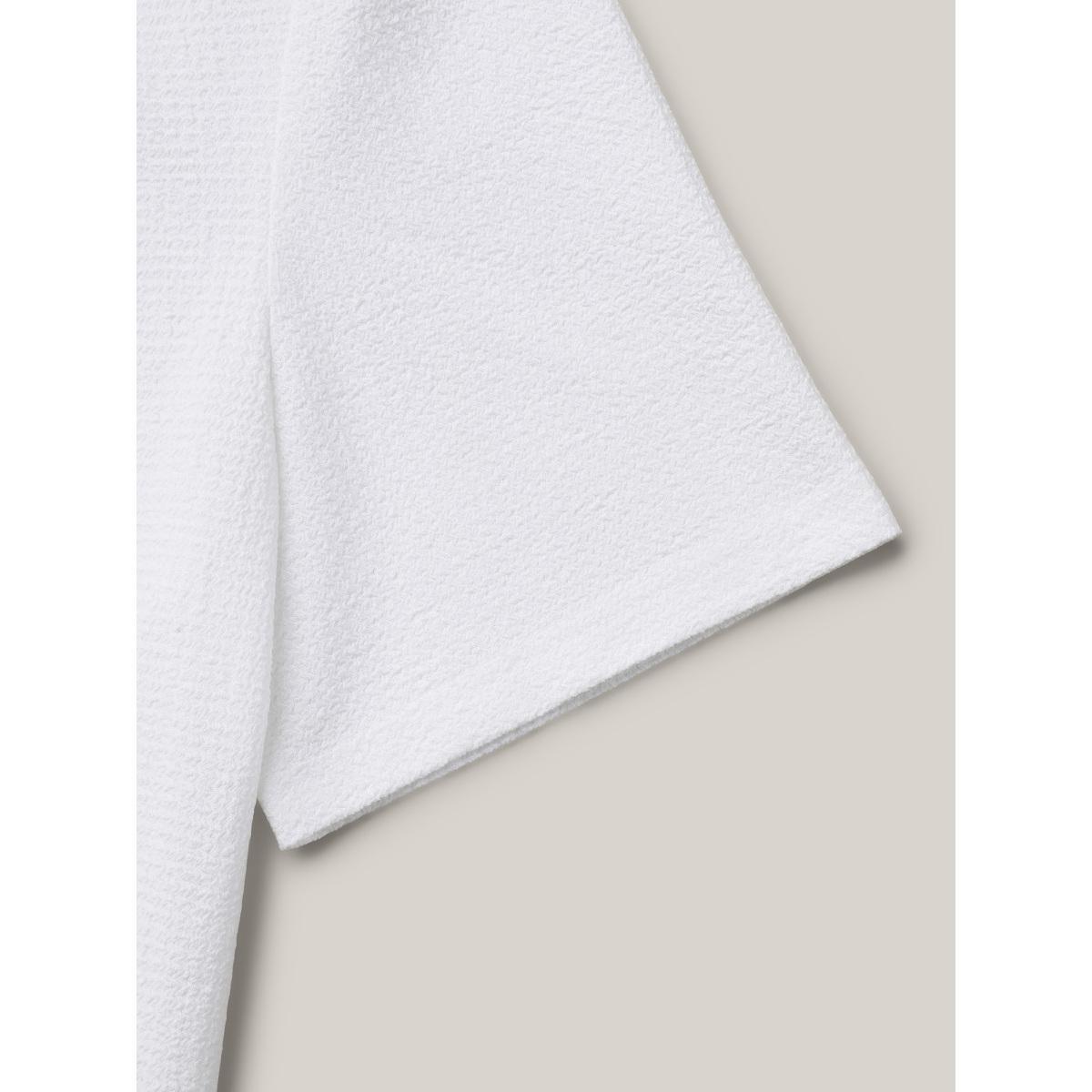 Plus Size Stretchy Textured Pleated Round Neck T-Shirt Ivory Women Casual Texture Round Neck Everyday T-shirts BloomChic 12/L Product Image