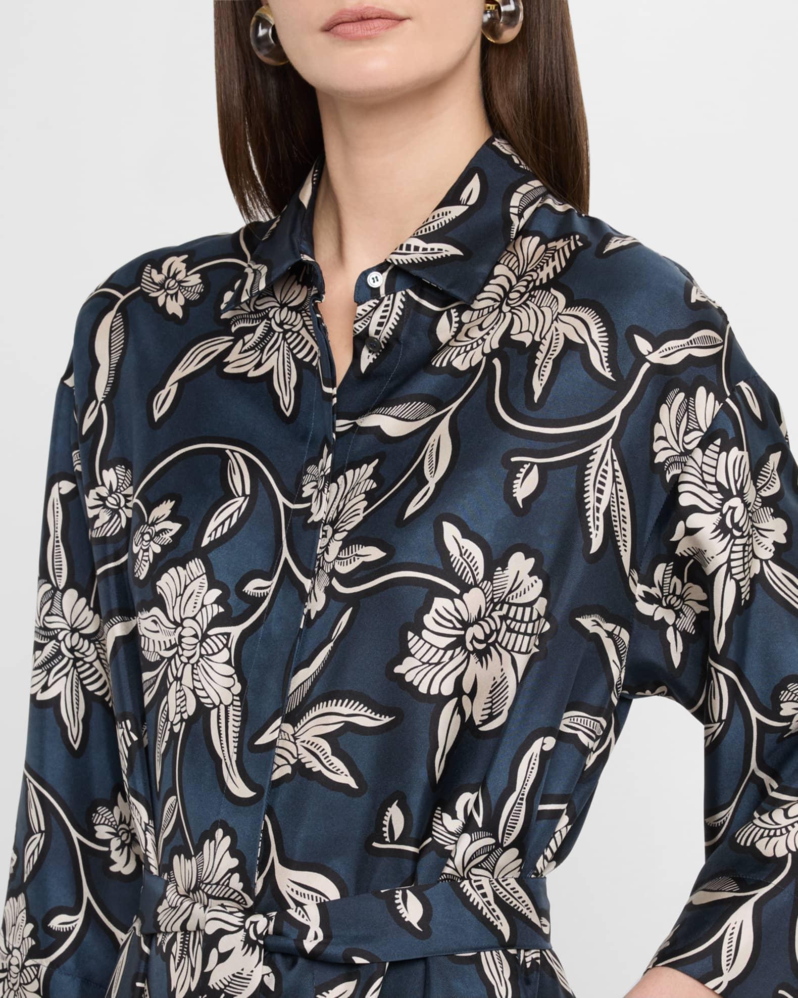Peonia Floral Silk Belted Midi Shirtdress Product Image