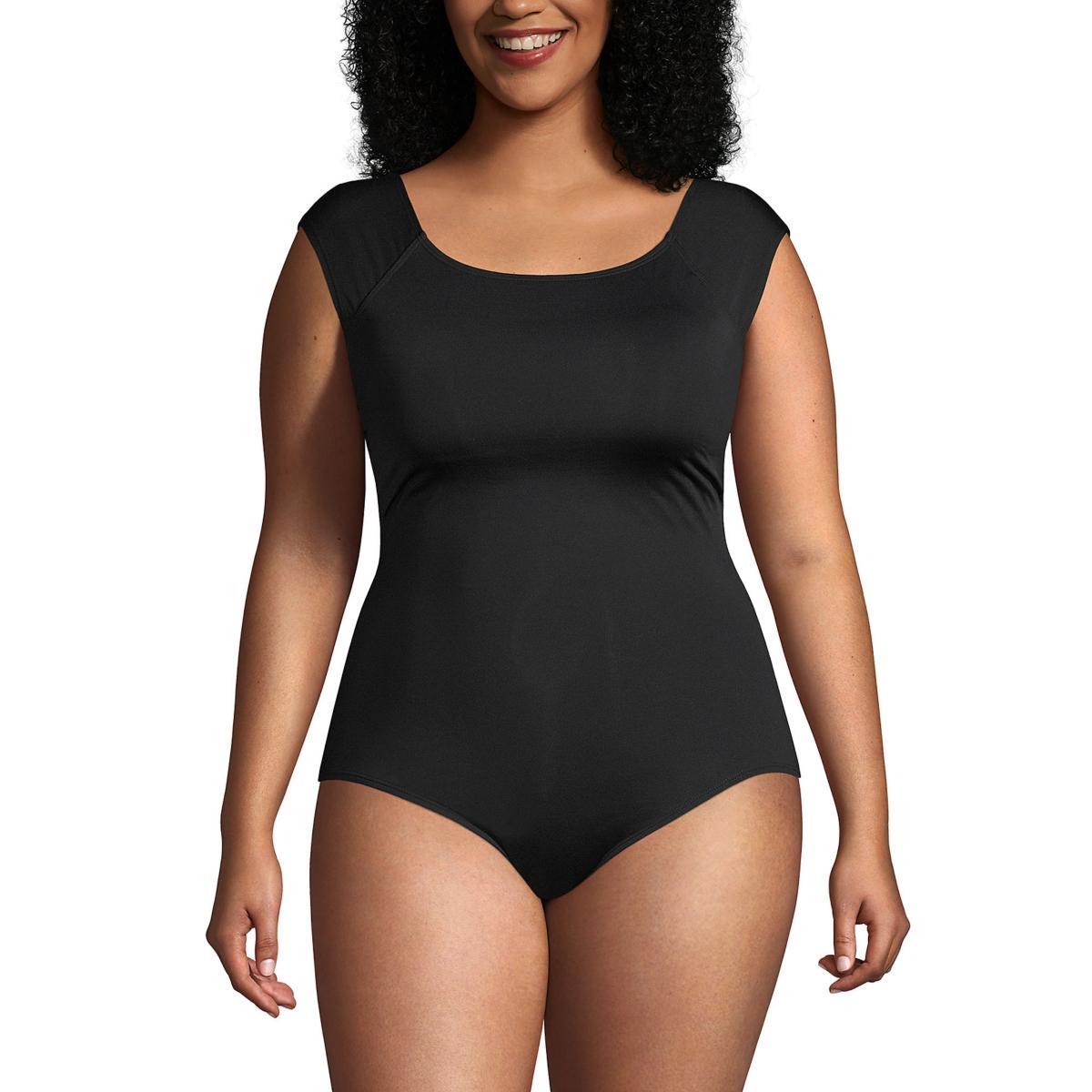 Womens Lands End Mastectomy UPF 50 Tummy Control Cap Sleeve One-Piece Swimsuit Product Image