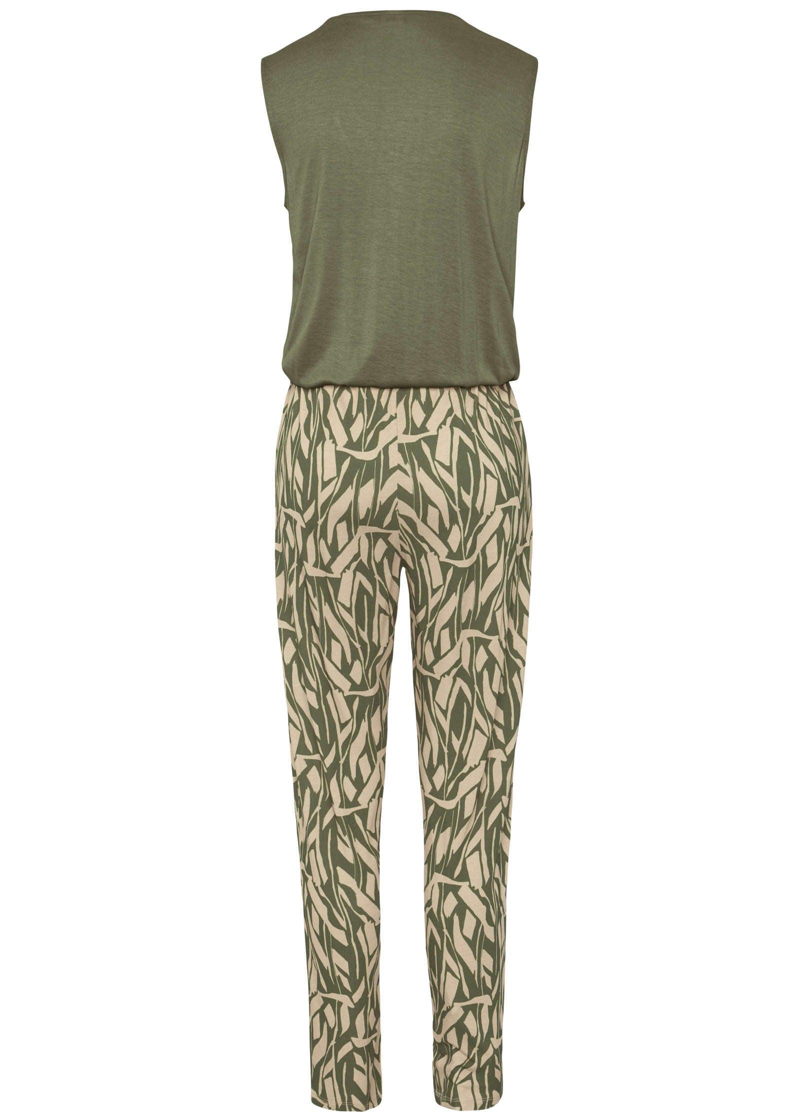Button Front Jumpsuit - Khaki Multi Product Image