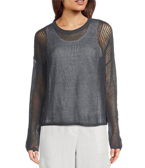 Eileen Fisher Organic Linen Cotton Knit Crew Neck Long Sleeve Sweater Product Image