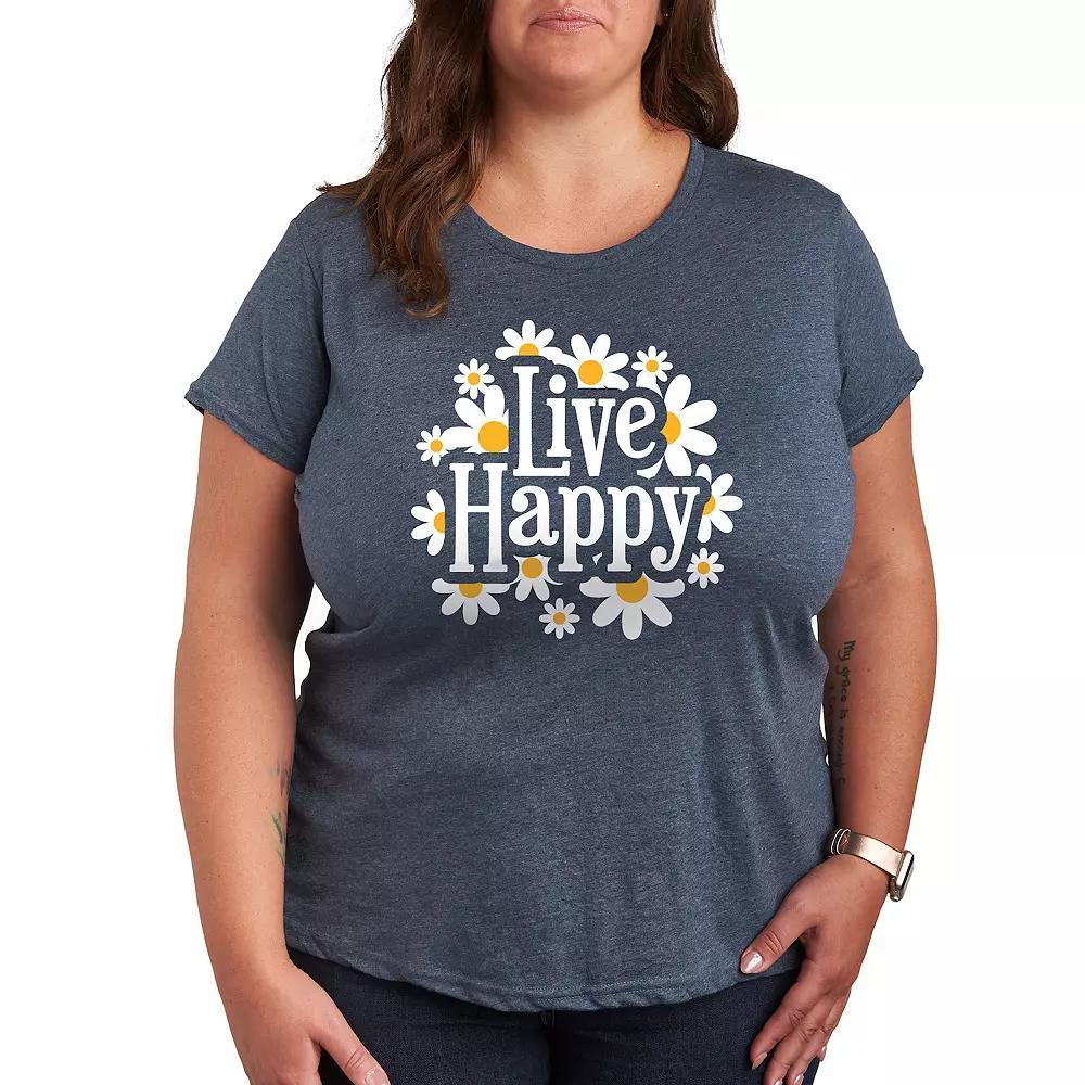 Plus Live Happy Daisies Graphic Tee, Womens Grey Blue Product Image