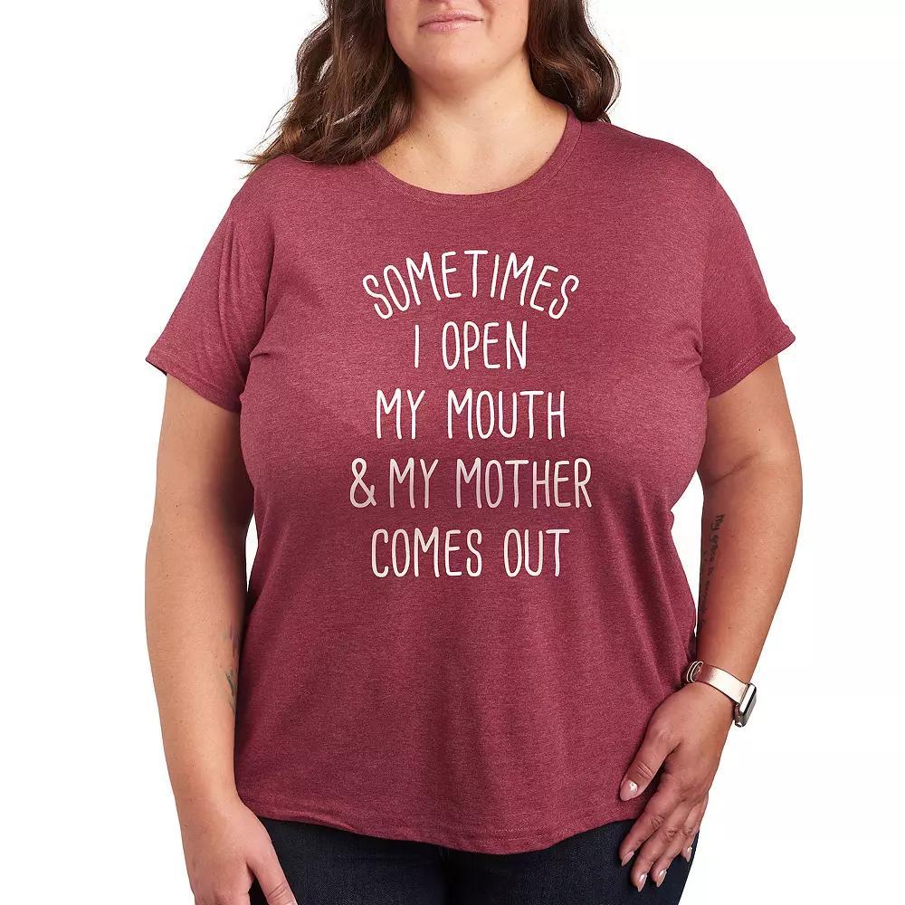 Plus Sometimes I Open My Mouth Mother Graphic Tee, Womens Grey Dark Red Product Image