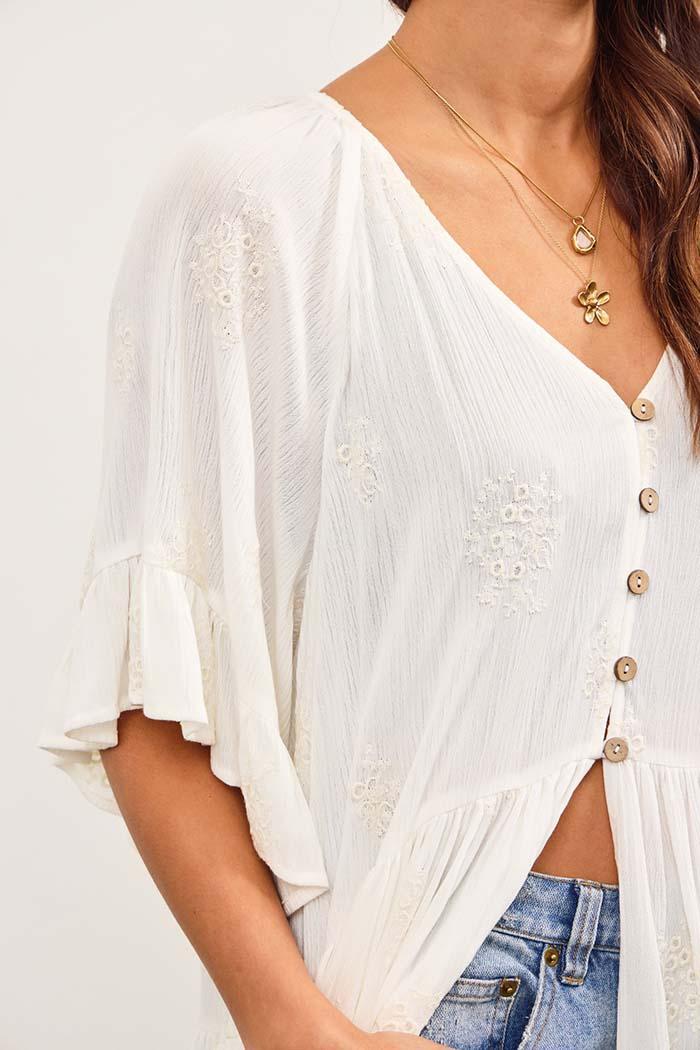 V Neck Button Closure Ruffle Hem Duster Dress Product Image