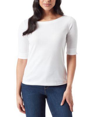 Gloria Vanderbilt Womens Alanis Boat Neck Elbow-Sleeve T-Shirt Product Image