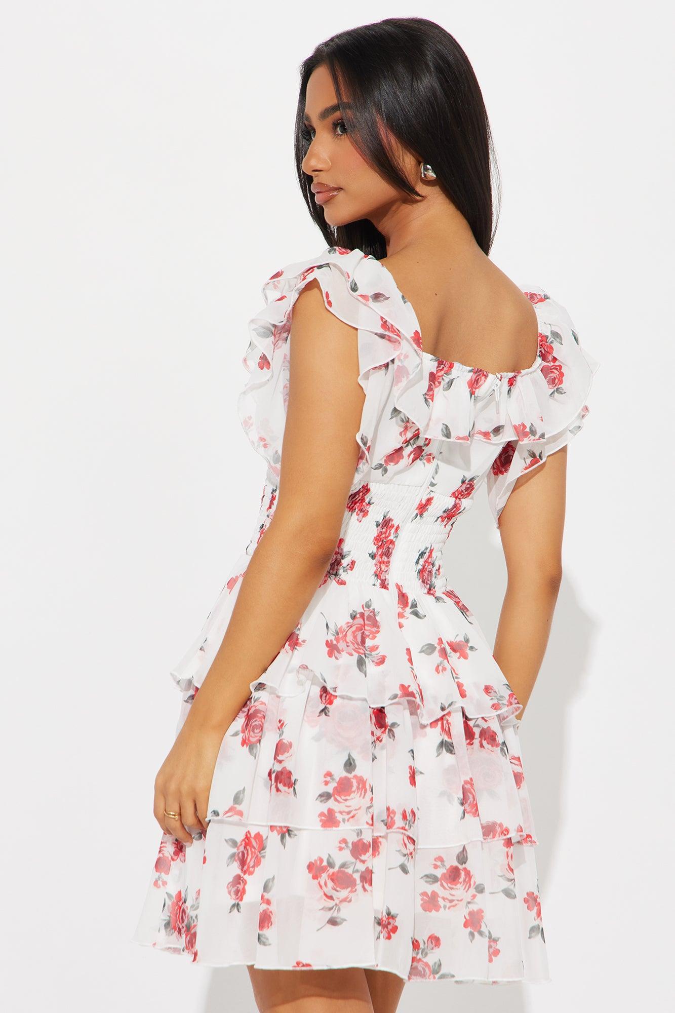 Rosanna Floral Mini Dress - Red/White Product Image