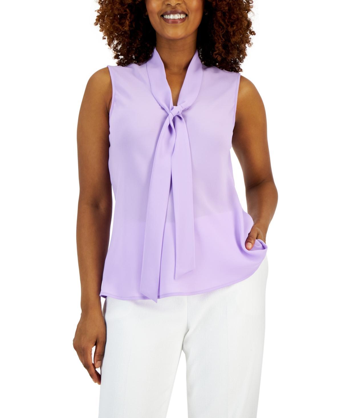 Kasper Tie V-Neck Sleeveless Crepe de Chine Top Product Image
