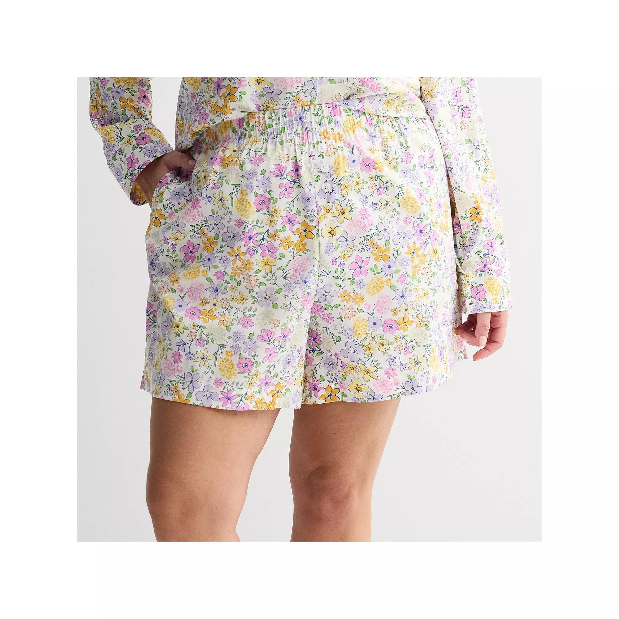 Plus Size Sonoma Goods For Life® Woven Separates Sleep Shorts, Women's, Size: 1XL, White Floral Product Image