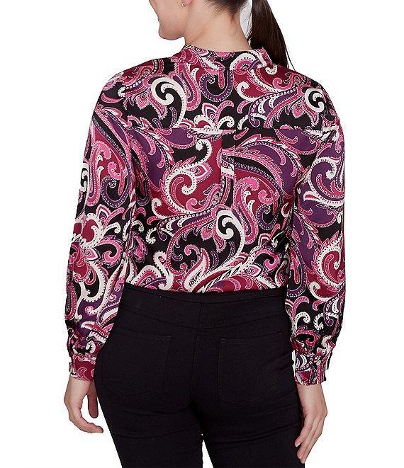 Ruby Rd. Woven Paisley Split V-Neck Long Sleeve Tie-Front Top Product Image