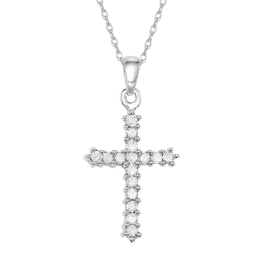 10k White Gold 1/4 Carat T.W. Diamond Cross Pendant, Women's, Size: 18" Product Image