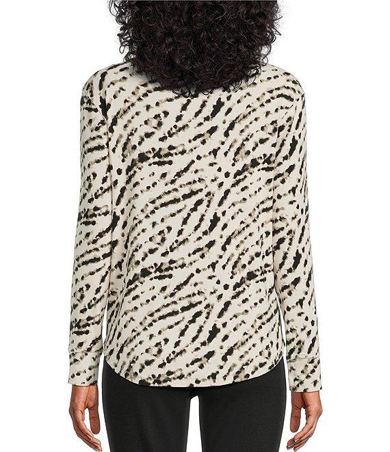 Westbound Petite Size Cream Black Dotted Movement Long Sleeve Crew Neck Knit Tee Product Image