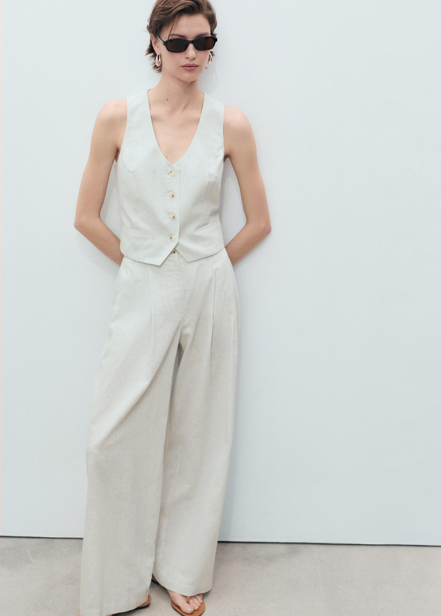Straight-fit linen-blend suit pants - Women | MANGO USA Product Image