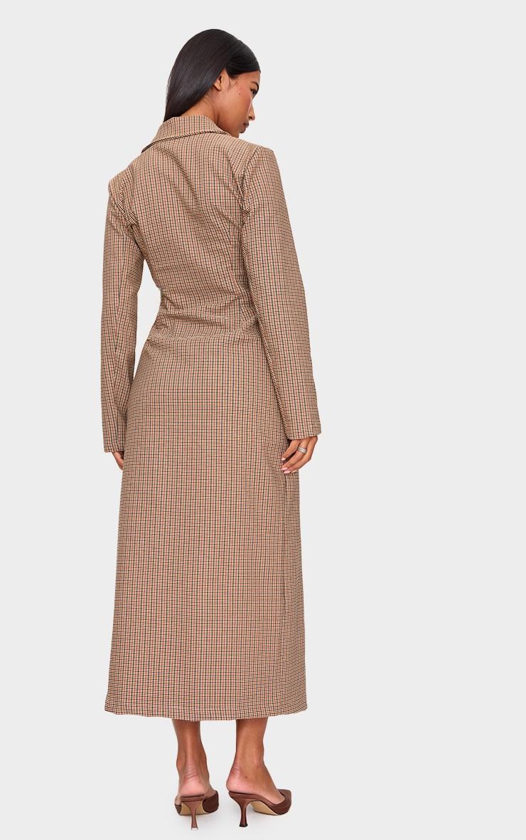 Brown Check Woven Blazer Maxi Dress Product Image