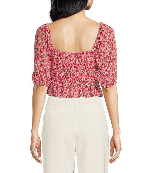 WAYF Floral Ruched Sweetheart Neck Short Sleeve Top Product Image
