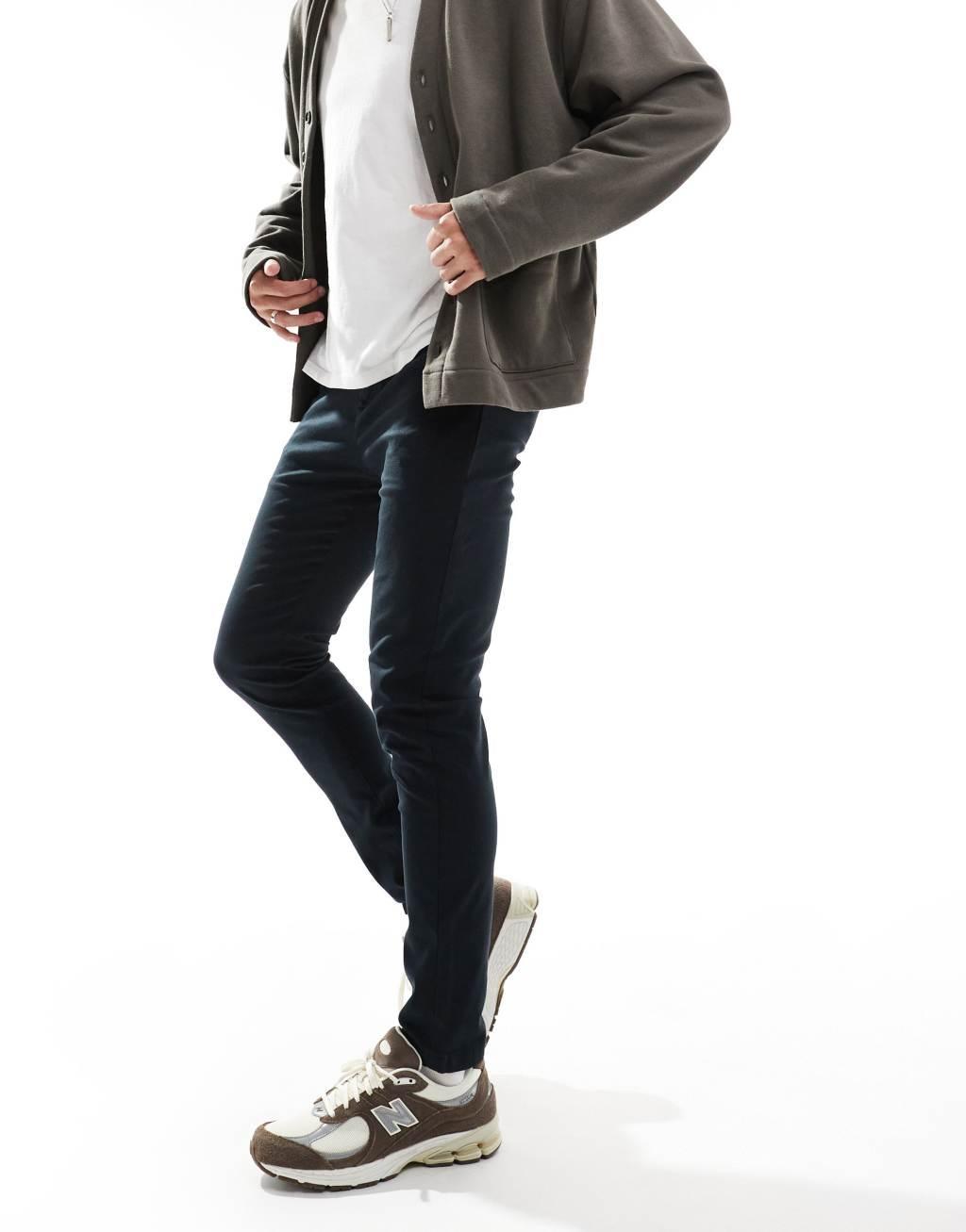 ASOS DESIGN 2 pack skinny chinos in black and navy Product Image