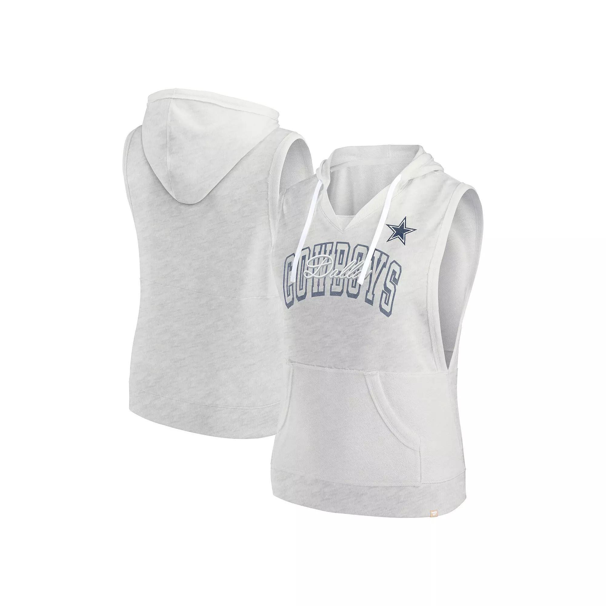 Women's Fanatics Branded Oatmeal Dallas Cowboys Lounge Script Sleeveless V-Neck Pullover Hoodie, Size: XS, Team Product Image