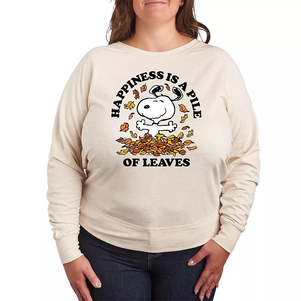 Women's Peanuts Snoopy Pile Of Leaves French Terry Long Sleeve Tee, Size: 3XL, Beige Product Image