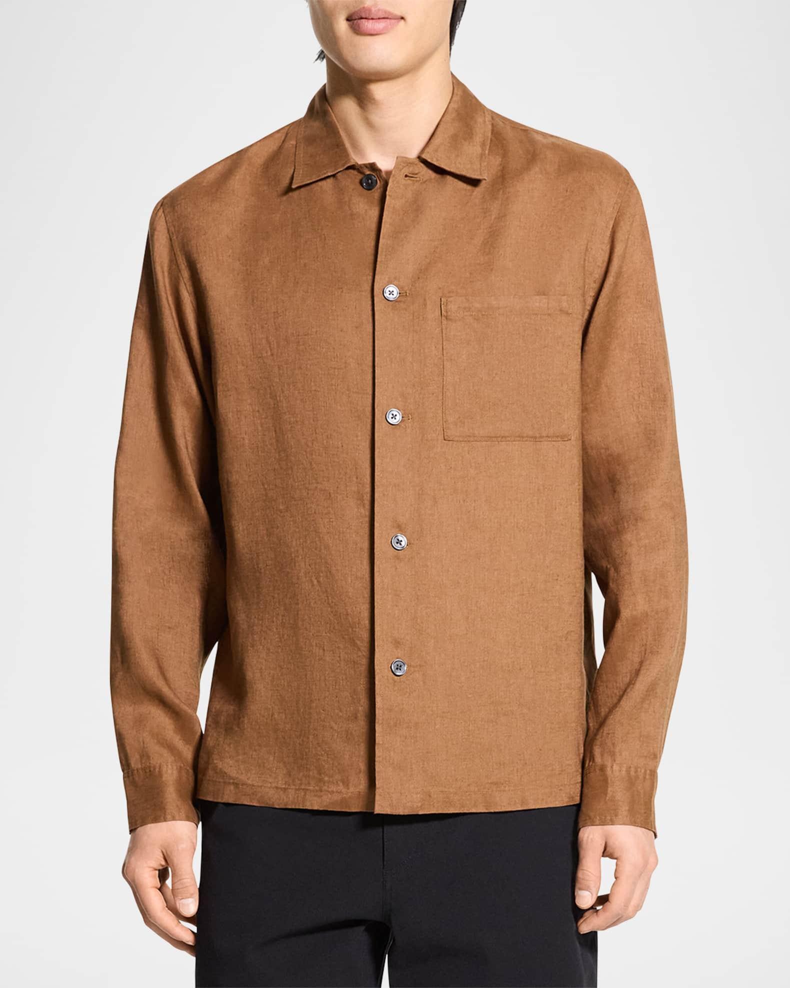 Men's Linen Pocket Casual Button-Down Shirt Product Image